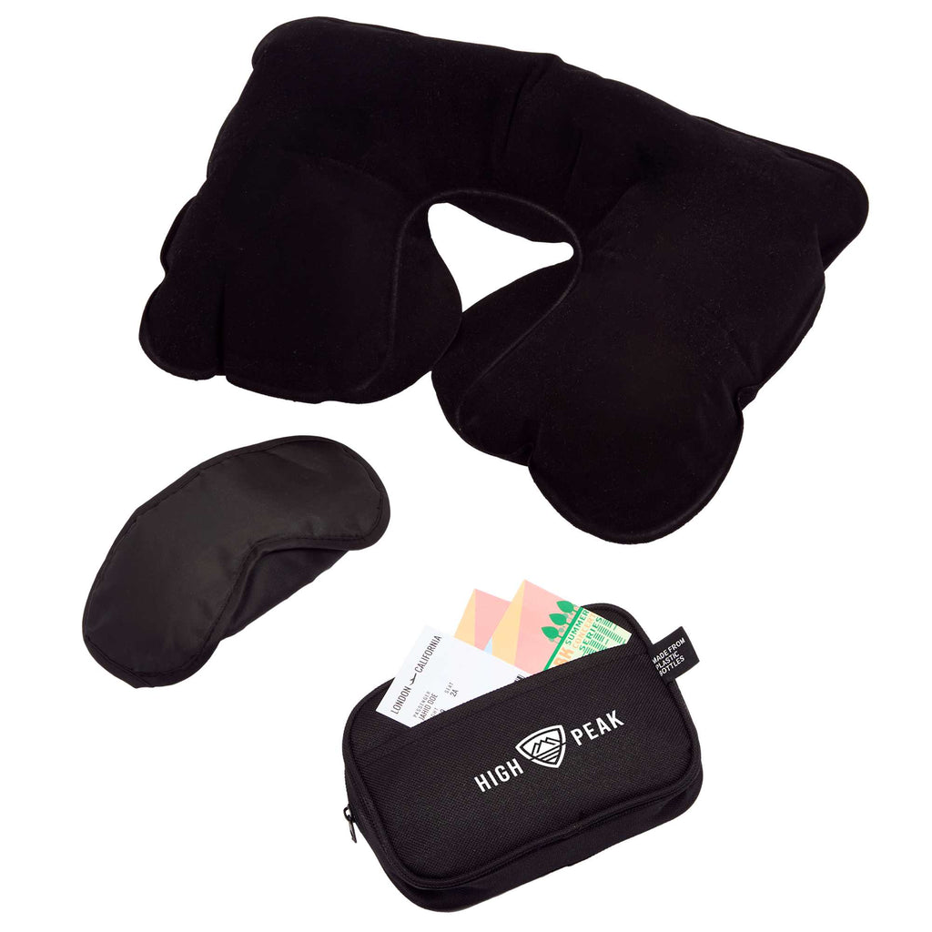 Travel Comfort Kit with Neck Pillow in Recycled Pouch - Black - Front