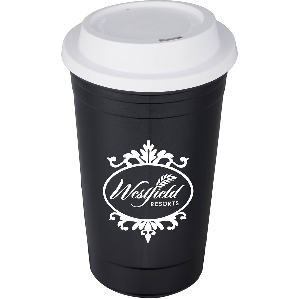 Traveler Double-Wall Coffee Cup with Sip-Through Lid, 16 oz - Black - Front