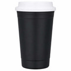 Traveler Double-Wall Coffee Cup with Sip-Through Lid, 16 oz - Black - Straight