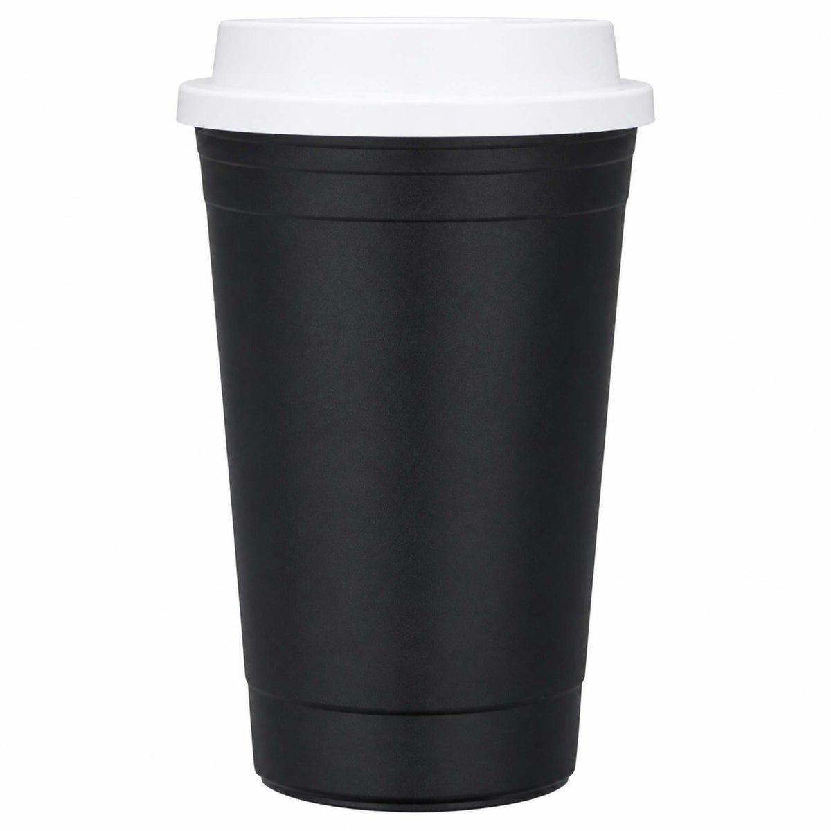 Traveler Double-Wall Coffee Cup with Sip-Through Lid, 16 oz - Black - Straight