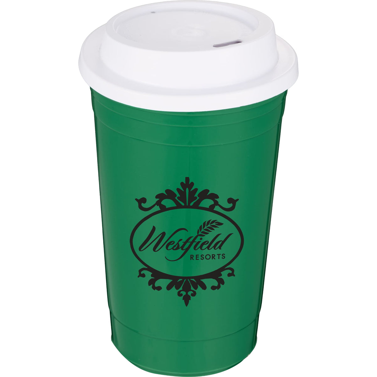 Traveler Double-Wall Coffee Cup with Sip-Through Lid, 16 oz - Green - Front