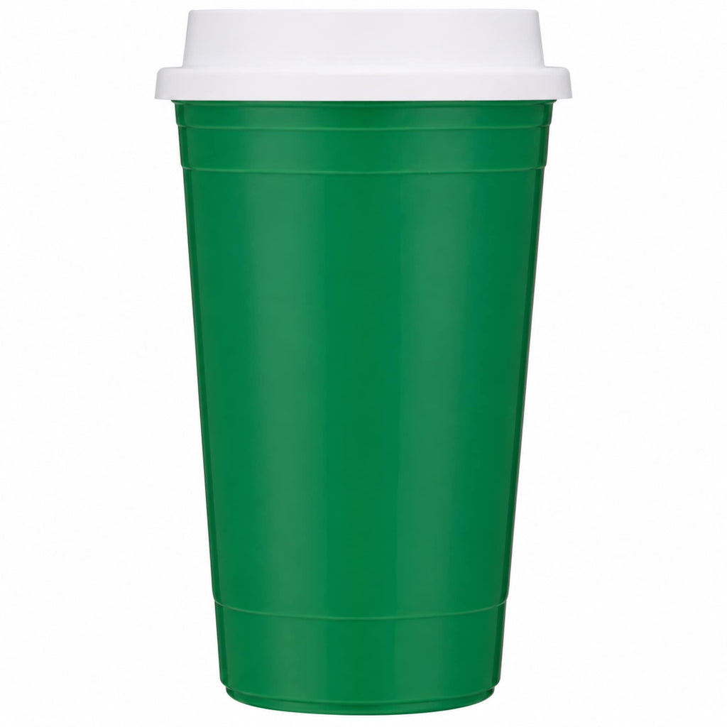 Traveler Double-Wall Coffee Cup with Sip-Through Lid, 16 oz - Green - Straight