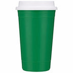 Traveler Double-Wall Coffee Cup with Sip-Through Lid, 16 oz - Green - Straight