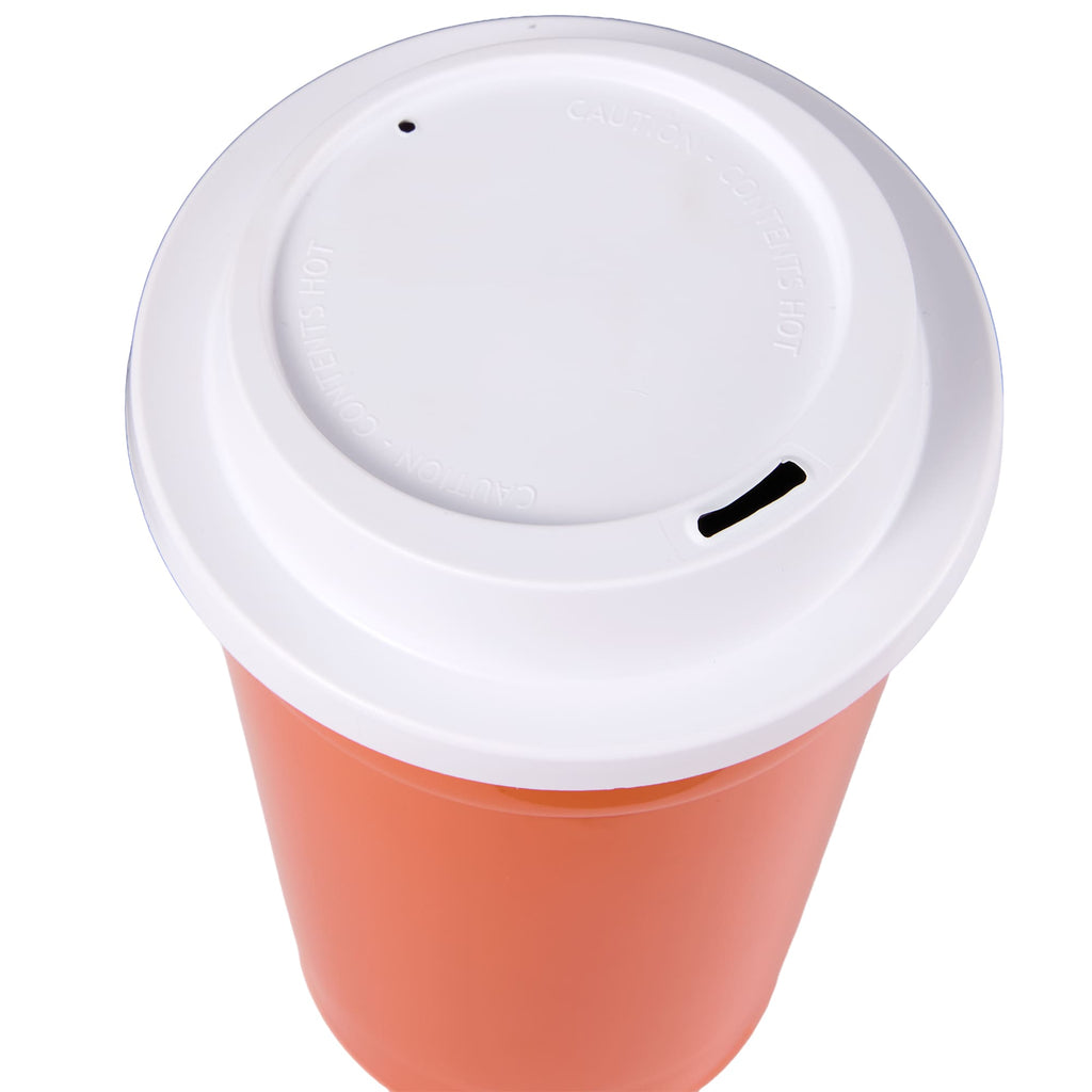 Traveler Double-Wall Coffee Cup with Sip-Through Lid, 16 oz - Orange - Detail