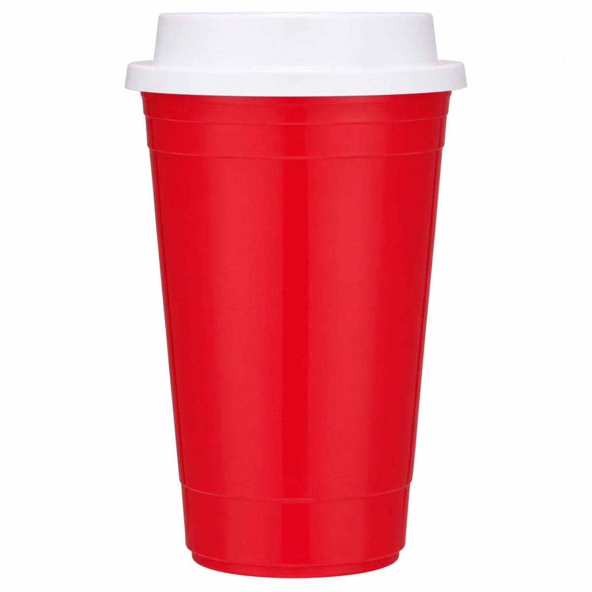 Traveler Double-Wall Coffee Cup with Sip-Through Lid, 16 oz - Red - Straight