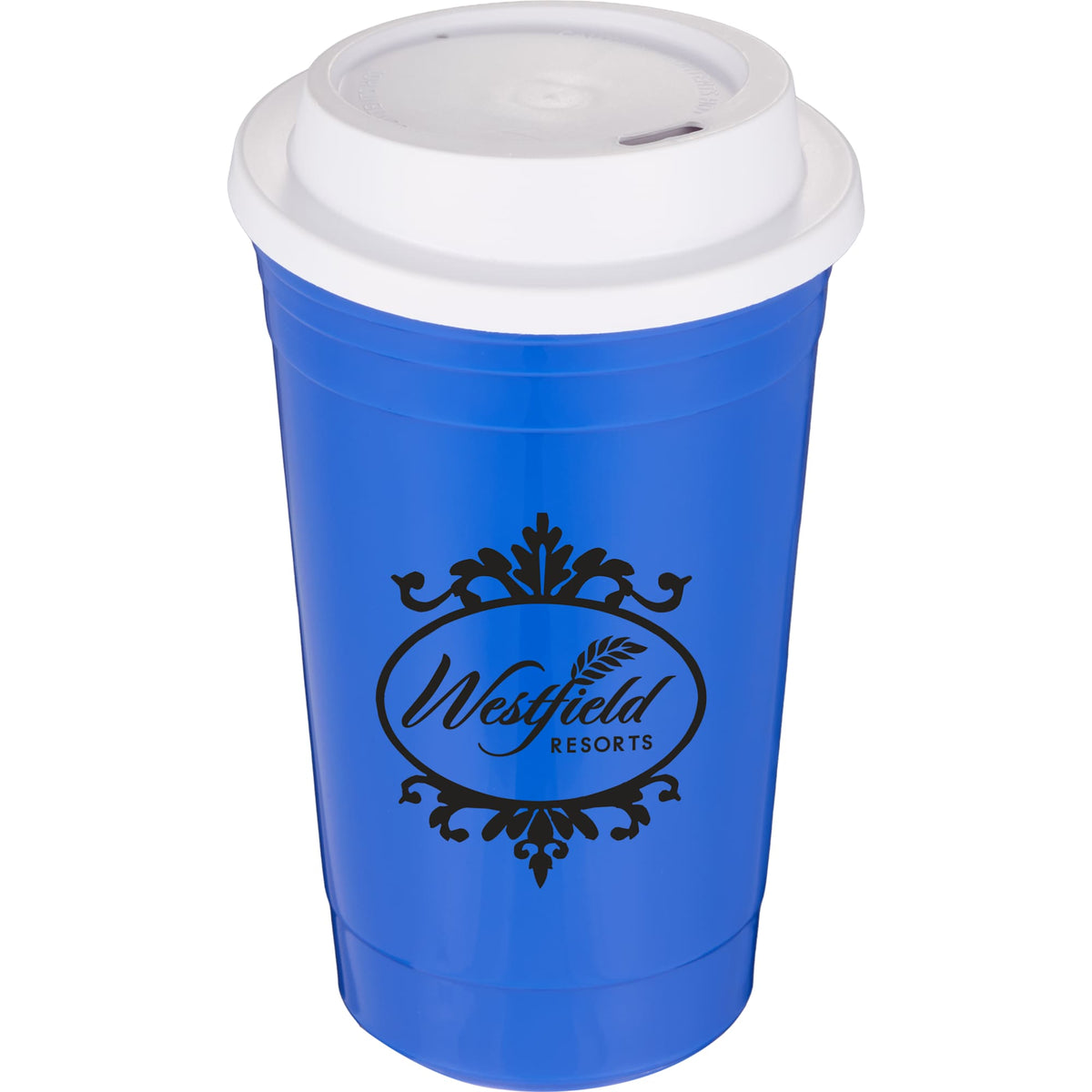Traveler Double-Wall Coffee Cup with Sip-Through Lid, 16 oz - Royal - Front