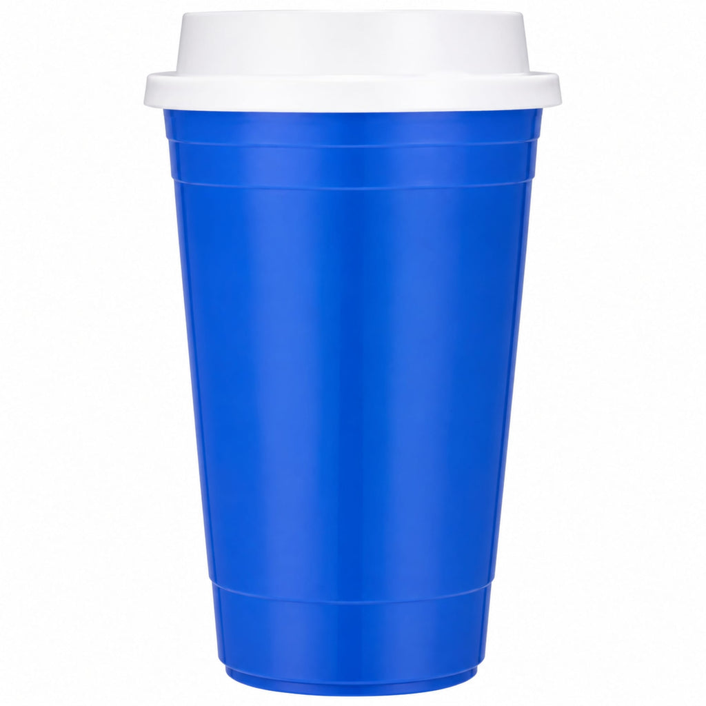 Traveler Double-Wall Coffee Cup with Sip-Through Lid, 16 oz - Royal - Straight
