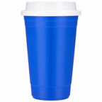 Traveler Double-Wall Coffee Cup with Sip-Through Lid, 16 oz - Royal - Straight