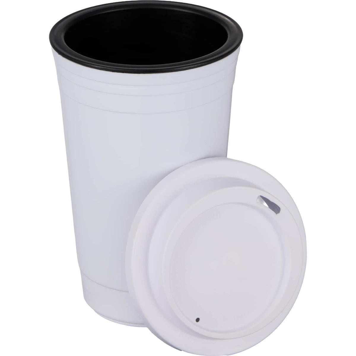 Traveler Double-Wall Coffee Cup with Sip-Through Lid, 16 oz - White - Alternate