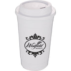 Traveler Double-Wall Coffee Cup with Sip-Through Lid, 16 oz - White - Front