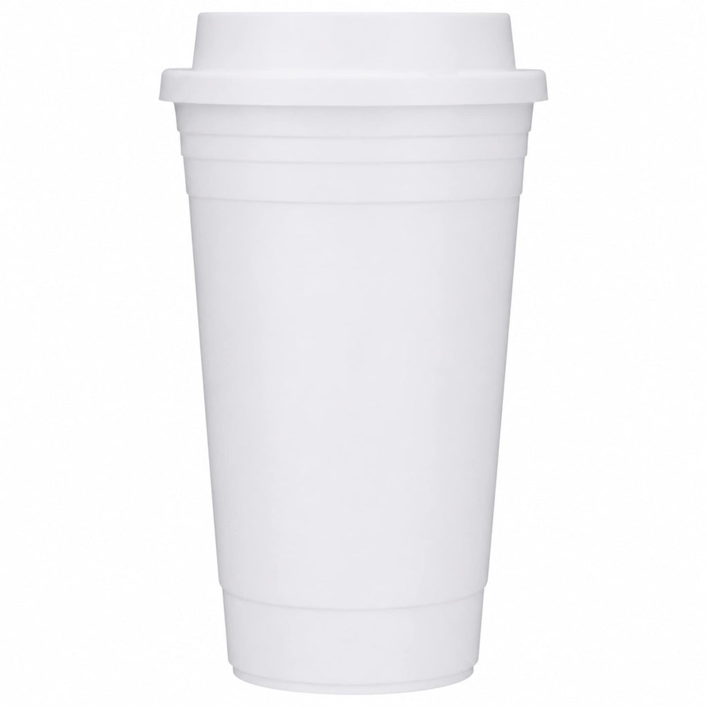 Traveler Double-Wall Coffee Cup with Sip-Through Lid, 16 oz - White - Straight