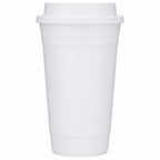 Traveler Double-Wall Coffee Cup with Sip-Through Lid, 16 oz - White - Straight