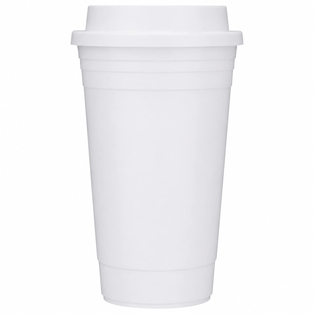 Traveler Double-Wall Coffee Cup with Sip-Through Lid, 16 oz - White - Straight