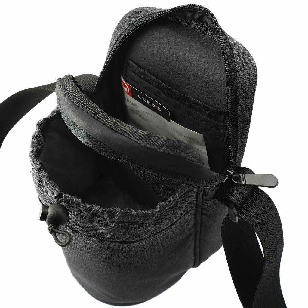 Traver Bottle Sling Cooler with Pouch in Recycled PET Transfer - Charcoal - Left Angle