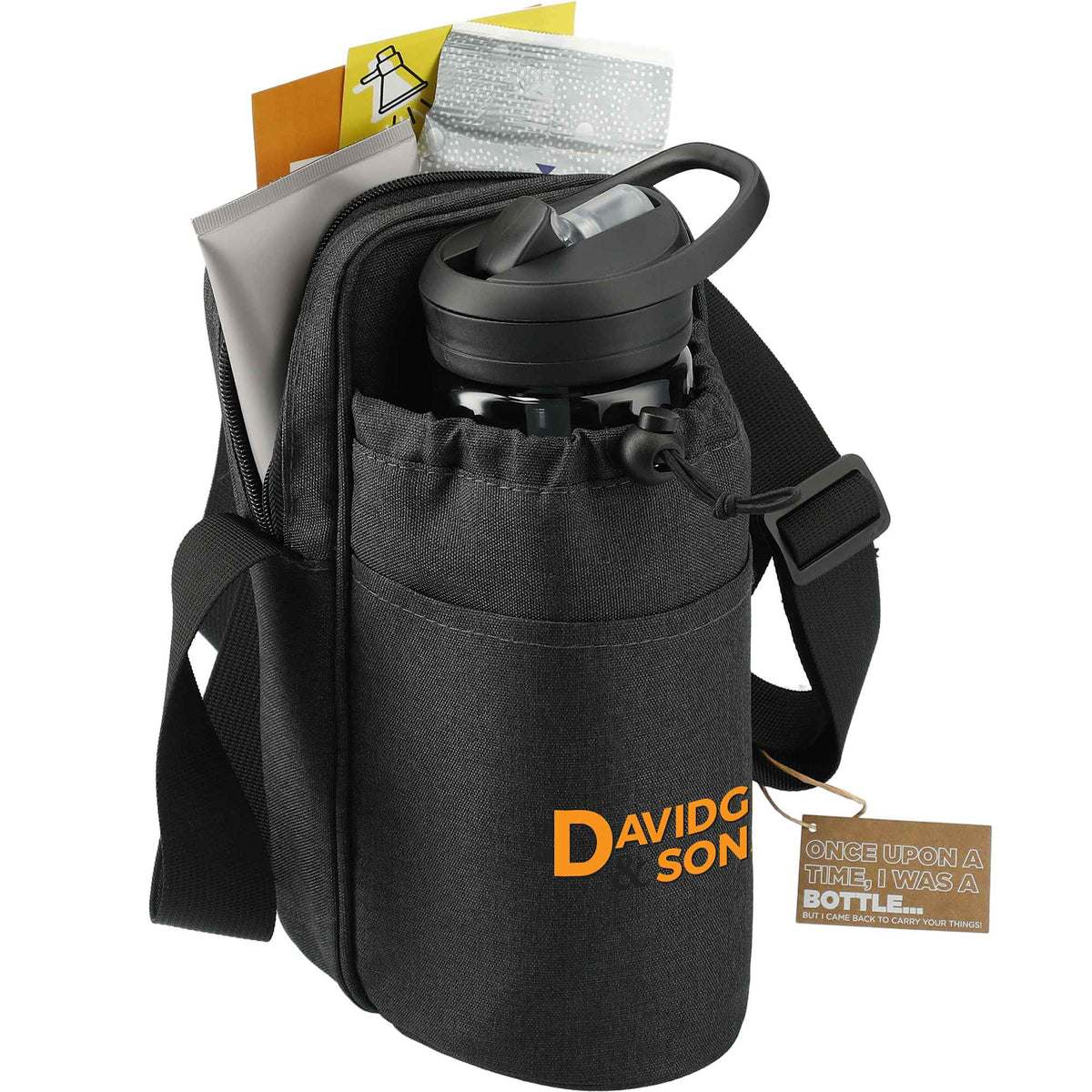 Traver Bottle Sling Cooler with Pouch in Recycled PET Transfer - Charcoal - Right Angle 2