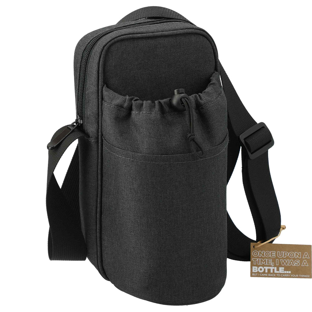 Traver Bottle Sling Cooler with Pouch in Recycled PET Transfer - Charcoal - Right Angle 3