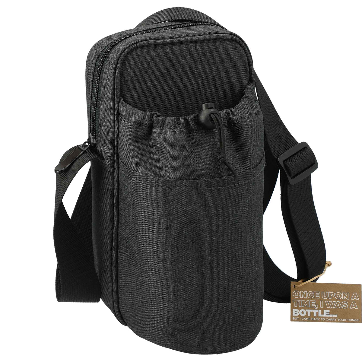 Traver Bottle Sling Cooler with Pouch in Recycled PET Transfer - Charcoal - Right Angle 3