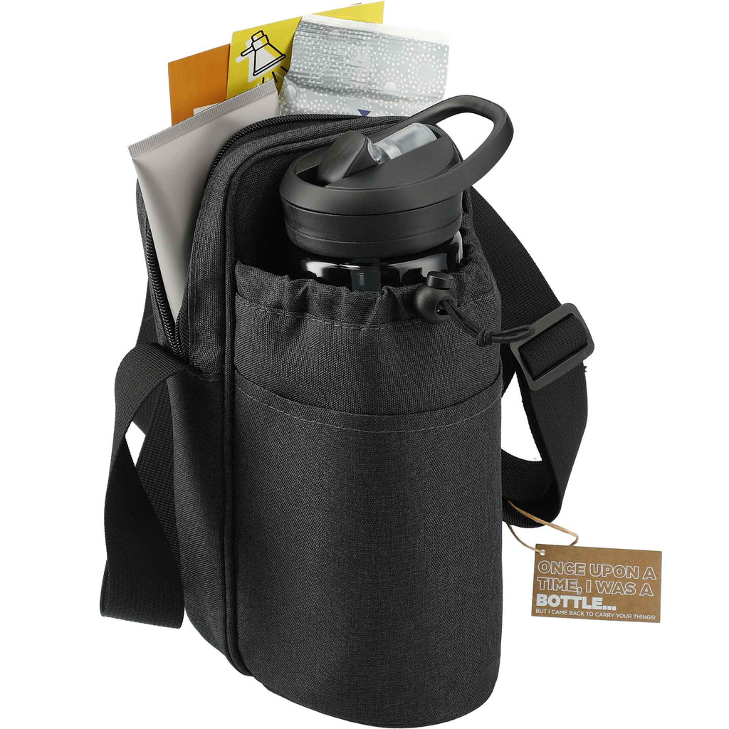 Traver Bottle Sling Cooler with Pouch in Recycled PET Transfer - Charcoal - Right Angle 4