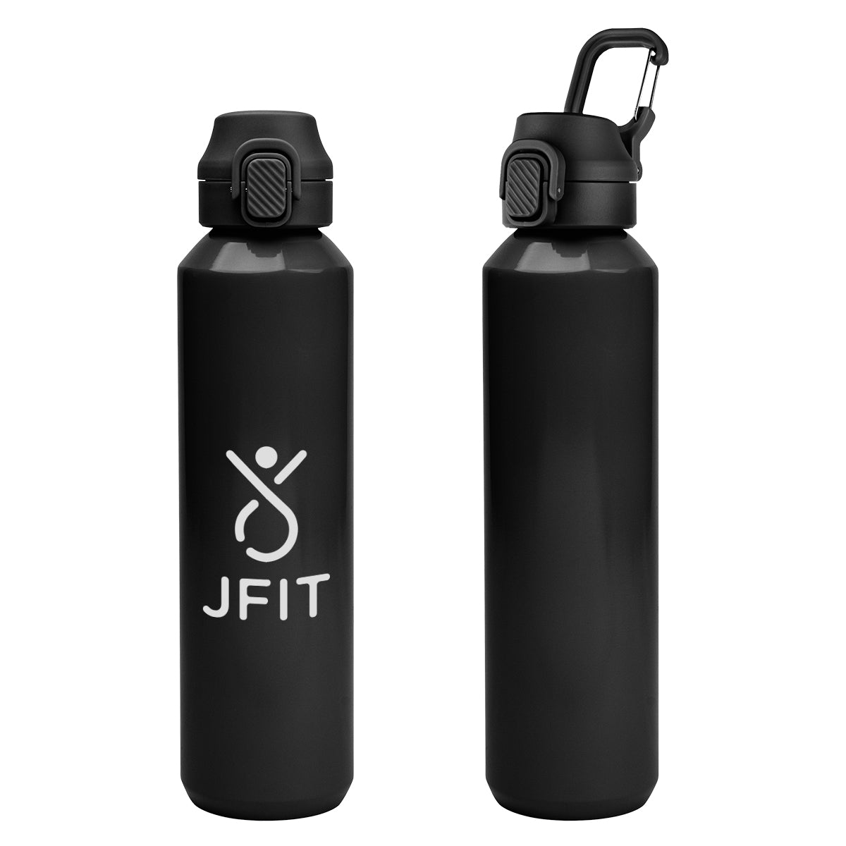 Travis Recycled Aluminum Bottle with Carabiner, 27 oz - Black - Silk Screen
