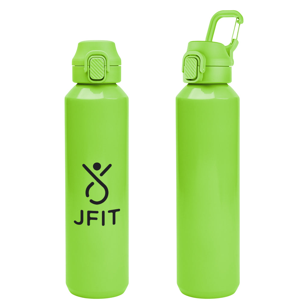 Travis Recycled Aluminum Bottle with Carabiner, 27 oz - Lime Green - Silk Screen