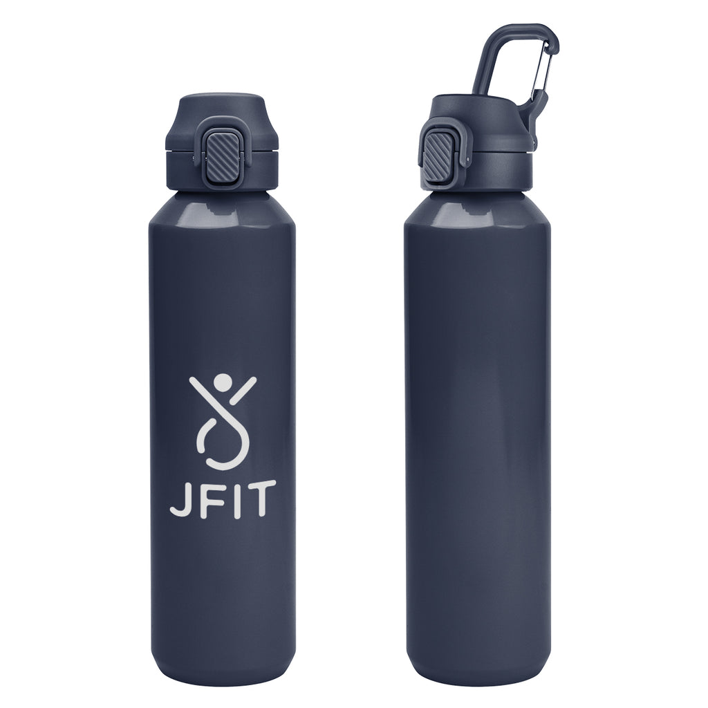 Travis Recycled Aluminum Bottle with Carabiner, 27 oz - Navy - Silk Screen