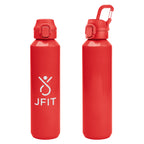 Travis Recycled Aluminum Bottle with Carabiner, 27 oz - Red - Silk Screen
