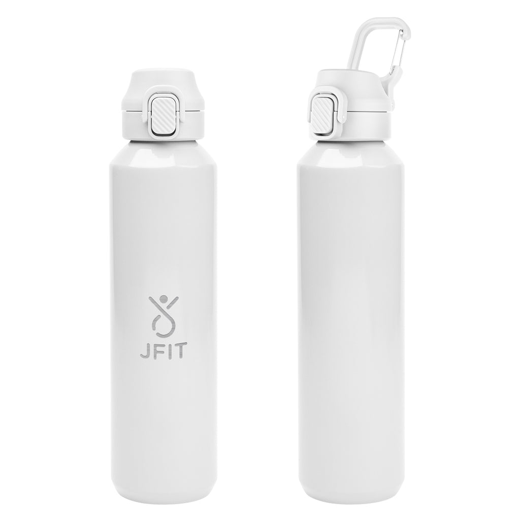 Travis Recycled Aluminum Bottle with Carabiner, 27 oz - White - Laser Engraving