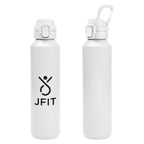 Travis Recycled Aluminum Bottle with Carabiner, 27 oz - White - Silk Screen