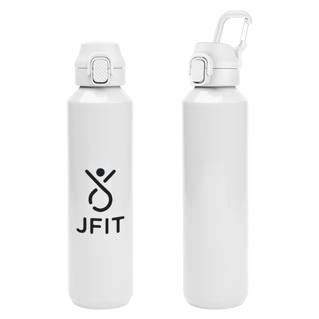 Travis Recycled Aluminum Bottle with Carabiner, 27 oz - White - Silk Screen