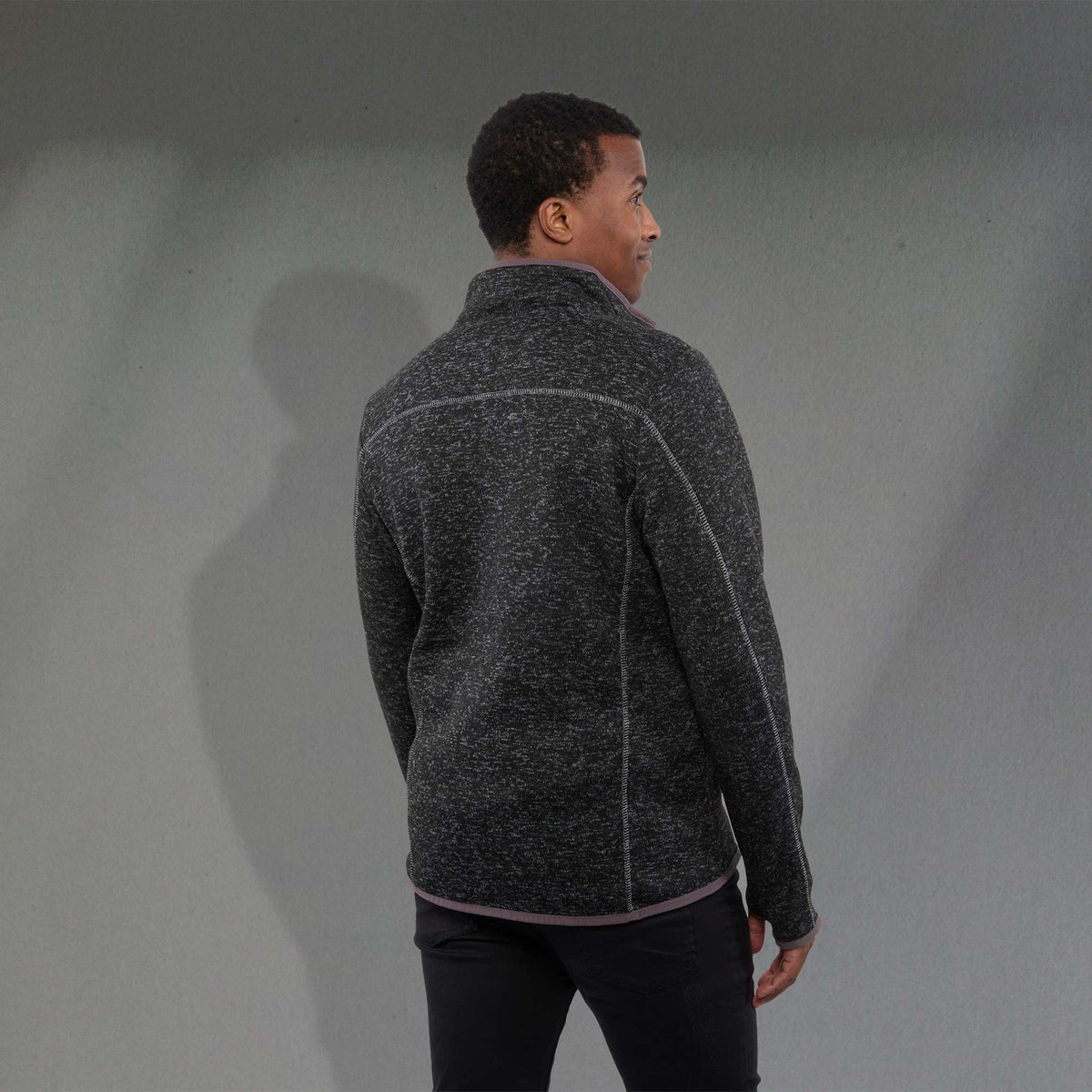Tremblant Sweater Knit Full Zip Jacket for Men Embroidery - Black Smoke Heather - Back On Model
