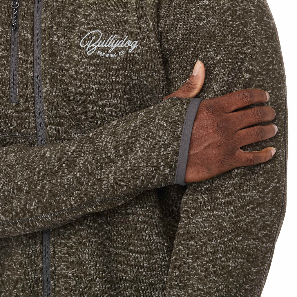 Tremblant Sweater Knit Full Zip Jacket for Men Embroidery - Loden Heather - On Model Detail 3