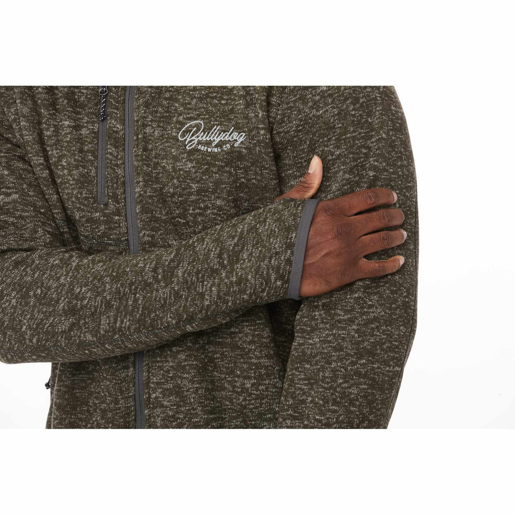 Tremblant Sweater Knit Full Zip Jacket for Men Embroidery - Loden Heather - On Model Detail 4