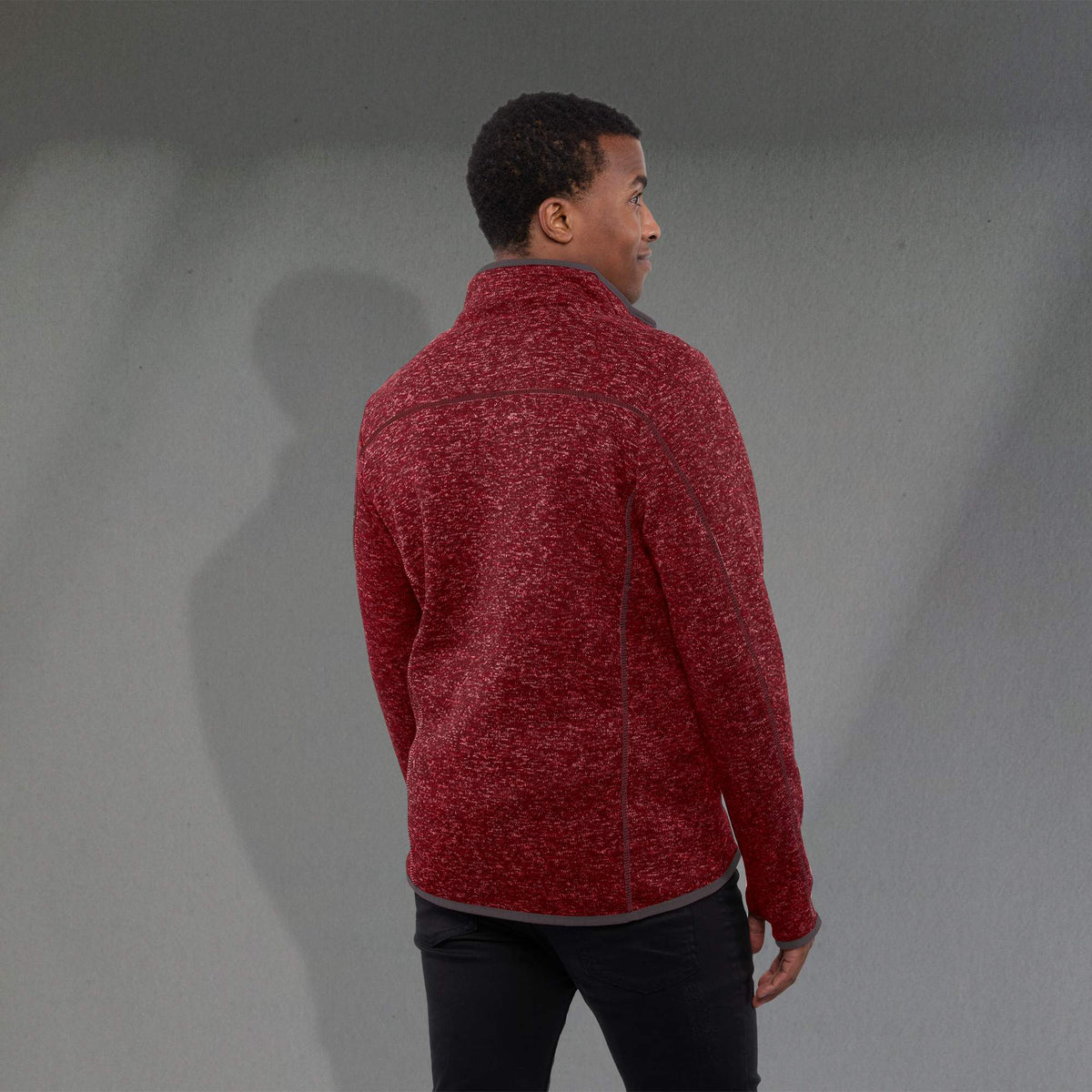 Tremblant Sweater Knit Full Zip Jacket for Men Embroidery - Maroon Heather - Back On Model