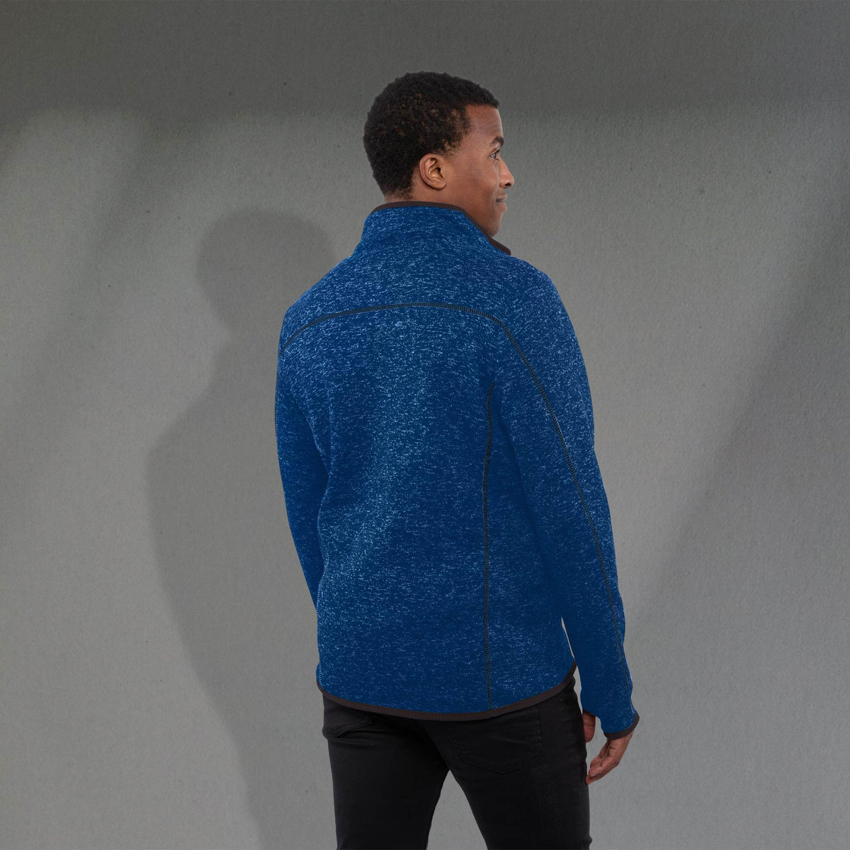 Tremblant Sweater Knit Full Zip Jacket for Men Embroidery - Metro Blue Heather - Back On Model