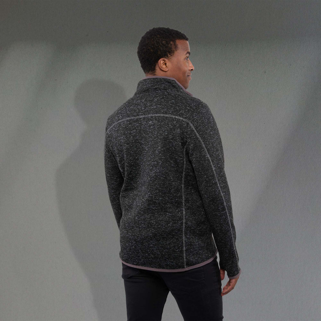 Tremblant Sweater Knit Full Zip Jacket for Men Transfer - Black Smoke Heather - Back On Model