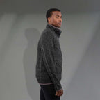 Tremblant Sweater Knit Full Zip Jacket for Men Transfer - Black Smoke Heather - Right Side On Model