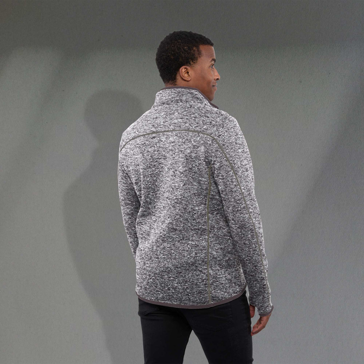 Tremblant Sweater Knit Full Zip Jacket for Men Transfer - Light Heather Grey - Back On Model