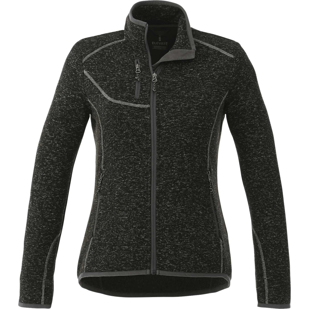Tremblant Sweater Knit Full Zip Jacket for Women Embroidery - Black Smoke Heather - Front Flat