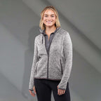 Tremblant Sweater Knit Full Zip Jacket for Women Embroidery - Light Heather Grey - Front On Model