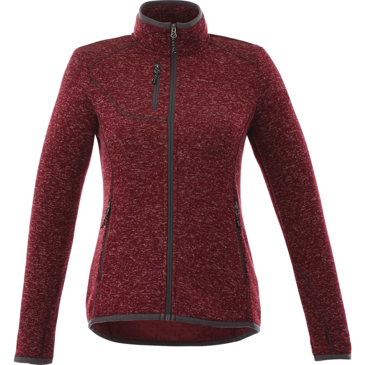 Tremblant Sweater Knit Full Zip Jacket for Women Embroidery - Maroon Heather - Front Flat
