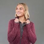 Tremblant Sweater Knit Full Zip Jacket for Women Embroidery - Maroon Heather - Front On Model 3