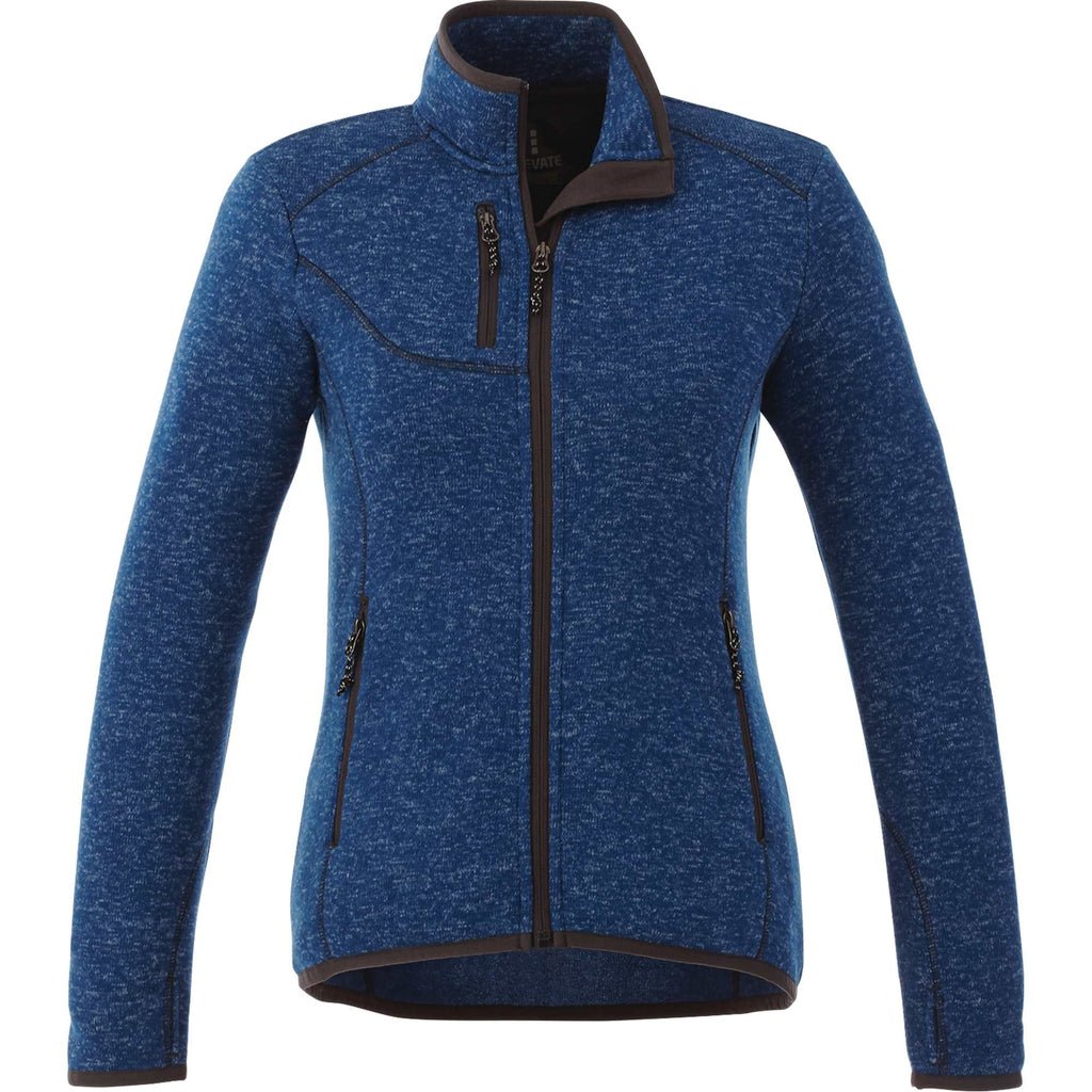 Tremblant Sweater Knit Full Zip Jacket for Women Embroidery - Metro Blue Heather - Front Flat