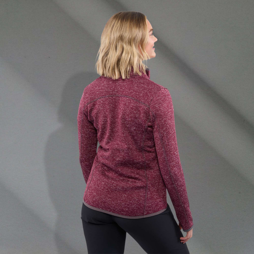 Tremblant Sweater Knit Full Zip Jacket for Women Transfer - Maroon Heather - Back On Model