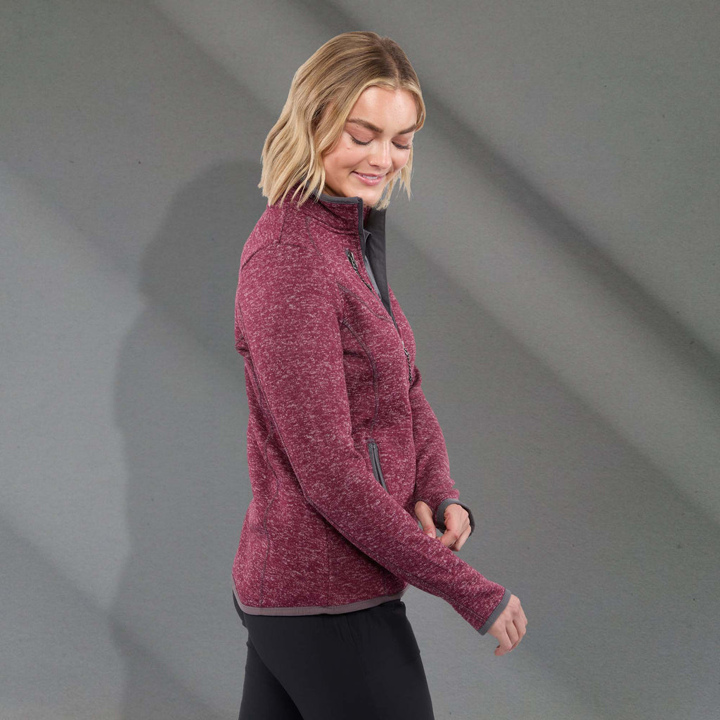 Tremblant Sweater Knit Full Zip Jacket for Women Transfer - Maroon Heather - Right Side On Model