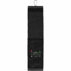 Tri-Fold Cotton Scrubber Golf Towel with Carabiner Embroidery - Black - Front