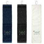 Tri-Fold Cotton Scrubber Golf Towel with Carabiner Embroidery - Navy - Front 2