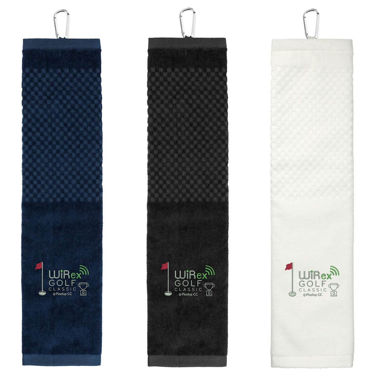 Tri-Fold Cotton Scrubber Golf Towel with Carabiner Embroidery - Navy - Front 2