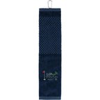 Tri-Fold Cotton Scrubber Golf Towel with Carabiner Embroidery - Navy - Front