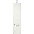 Tri-Fold Cotton Scrubber Golf Towel with Carabiner Embroidery - White - Front