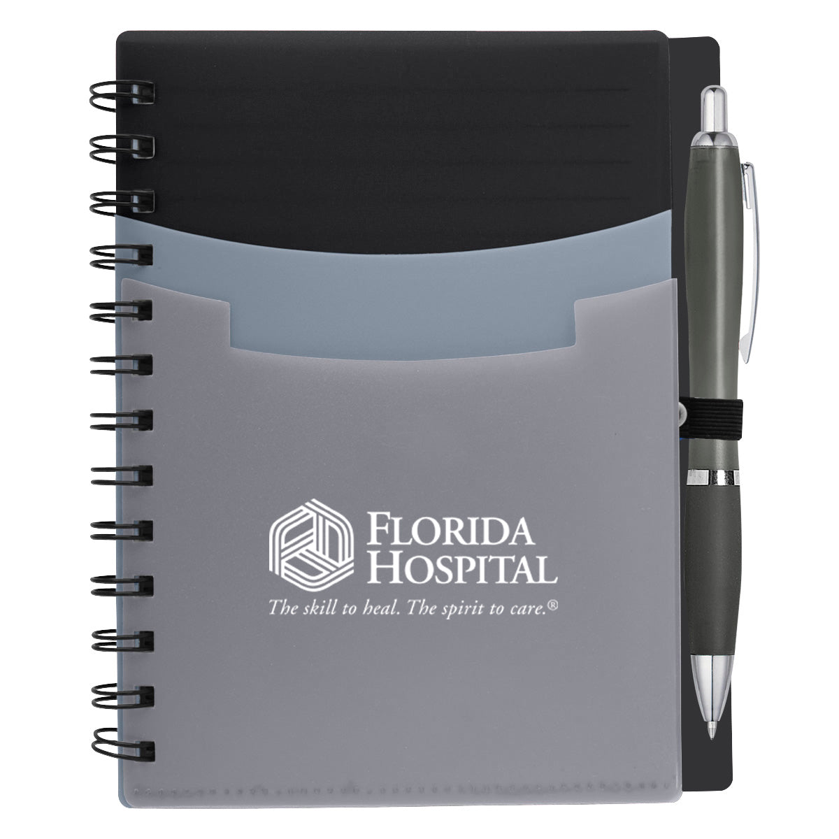 Tri-Pocket Notebook and Satin Pen - Black - Silk Screen